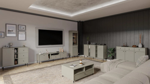 Szeroka szafka RTV do nowoczesnego salonu TOKYO 180 cm, eukaliptus, nogi proste | Szafki RTV z szufladami Desire Furniture