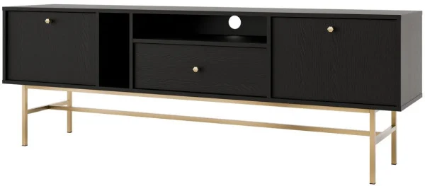 Nowoczesna szafka RTV TOKYO 180 cm, do salonu, czarny grafit, stelaż