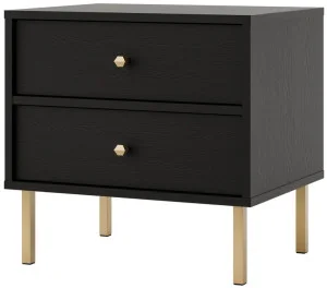 Stolik nocny do sypialni z szufladami TOKYO 52 cm, czarny grafit, nogi proste