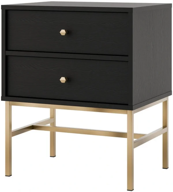 Stolik nocny do sypialni z szufladami TOKYO 52 cm, czarny grafit, stelaż