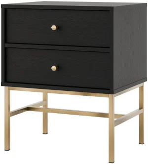 Stolik nocny do sypialni z szufladami TOKYO 52 cm, czarny grafit, stelaż