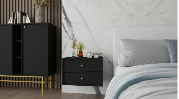 Wisząca szafka nocna do sypialni z szufladami TOKYO 52 cm, czarny grafit