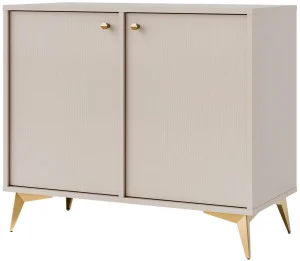 Mała dwudrzwiowa komoda do salonu i przedpokoju na złotych nóżkach TOKYO 84 cm, beż piaskowy, nogi rozgwiazda