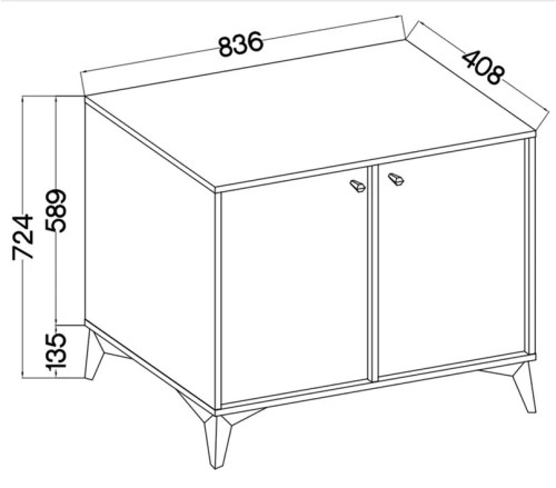 Mała dwudrzwiowa komoda do salonu i przedpokoju na czarnych nóżkach TOKYO 84 cm, eukaliptus, nogi rozgwiazda | Komody z drzwiami Desire Furniture