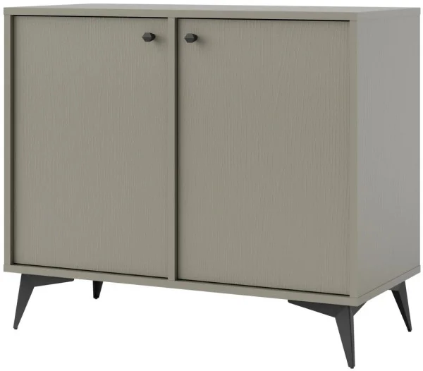 Mała dwudrzwiowa komoda do salonu i przedpokoju na czarnych nóżkach TOKYO 84 cm, eukaliptus, nogi rozgwiazda