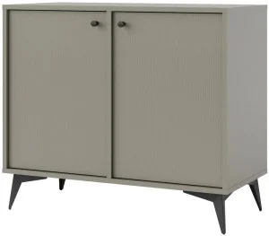 Mała dwudrzwiowa komoda do salonu i przedpokoju na czarnych nóżkach TOKYO 84 cm, eukaliptus, nogi rozgwiazda