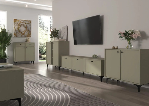 nowoczesna mała komoda TOKYO 84 cm eukaliptus czarne nogi