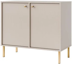 Mała dwudrzwiowa komoda do salonu i przedpokoju na złotych nóżkach TOKYO 84 cm, beż piaskowy, nogi proste