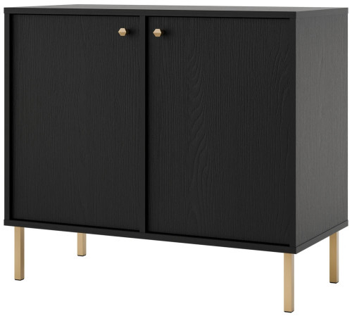 mała dwudrzwiowa komoda TOKYO 84 cm czarny grafit złote nogi proste