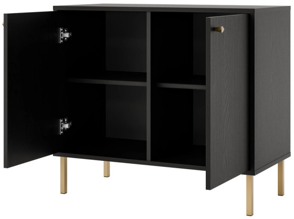 mała dwudrzwiowa komoda TOKYO 84 cm czarny grafit złote nogi proste