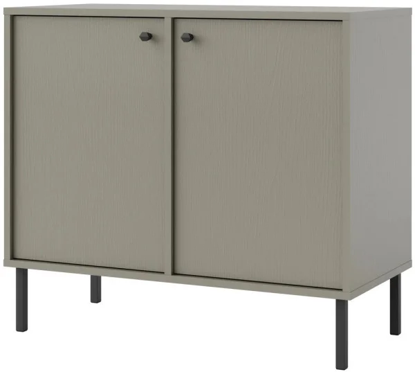 Mała dwudrzwiowa komoda do salonu i przedpokoju na czarnych nóżkach TOKYO 84 cm, eukaliptus, nogi proste