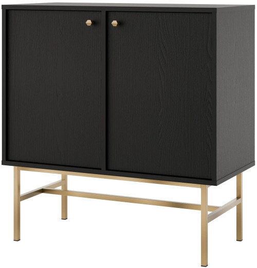 mała dwudrzwiowa komoda TOKYO 84 cm czarny grafit złoty stelaż