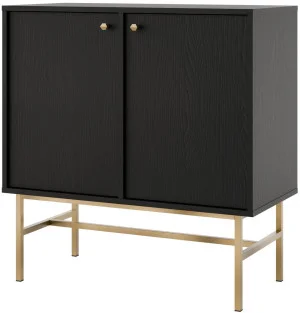 Mała dwudrzwiowa komoda do salonu i przedpokoju na złotym stelażu TOKYO 84 cm, czarny grafit