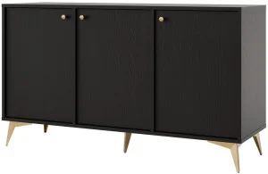 Trzydrzwiowa nowoczesna komoda TOKYO 125 cm, do salonu, czarny grafit, nogi rozgwiazda