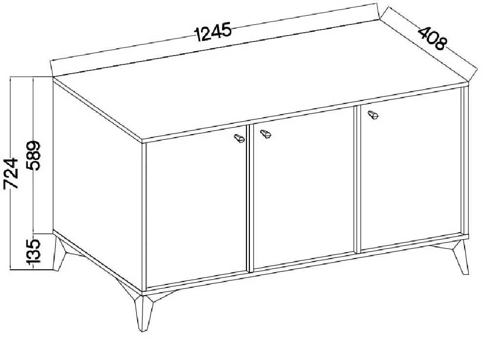 Trzydrzwiowa nowoczesna komoda TOKYO 125 cm, do salonu, eukaliptus, nogi rozgwiazda | Komody z drzwiami Desire Furniture