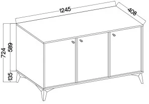 Trzydrzwiowa nowoczesna komoda TOKYO 125 cm, do salonu, eukaliptus, nogi rozgwiazda | Komody z drzwiami Desire Furniture