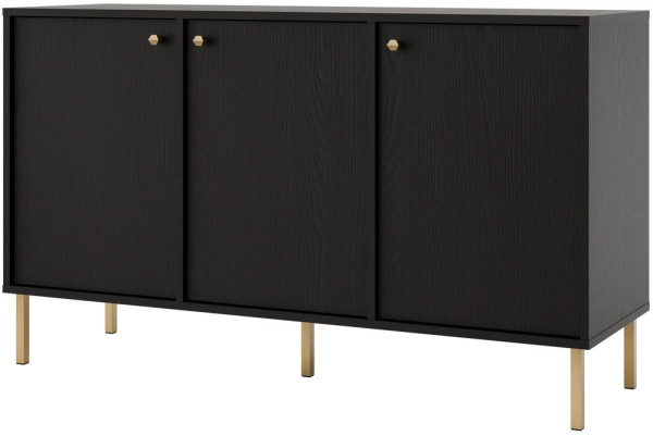 Trzydrzwiowa nowoczesna komoda TOKYO 125 cm, do salonu, czarny grafit, nogi proste