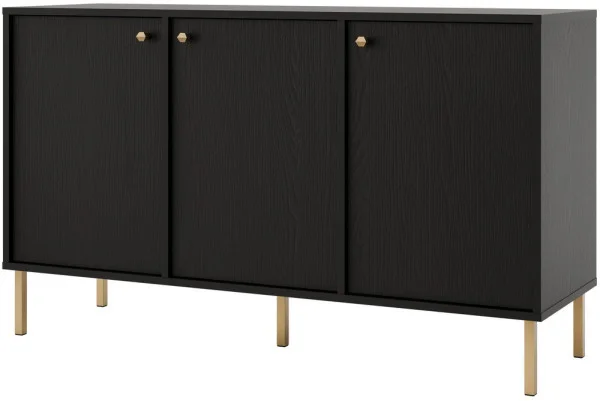 Trzydrzwiowa nowoczesna komoda TOKYO 125 cm, do salonu, czarny grafit, nogi proste