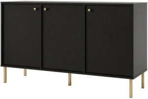 Trzydrzwiowa nowoczesna komoda TOKYO 125 cm, do salonu, czarny grafit, nogi proste