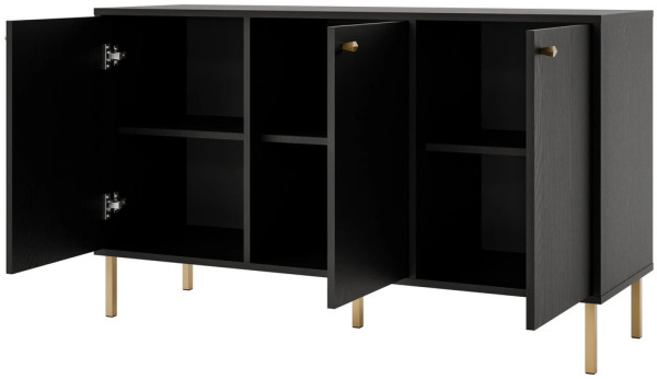trzydrzwiowa nowoczesna komoda TOKYO 125 cm czarny grafit proste nogi