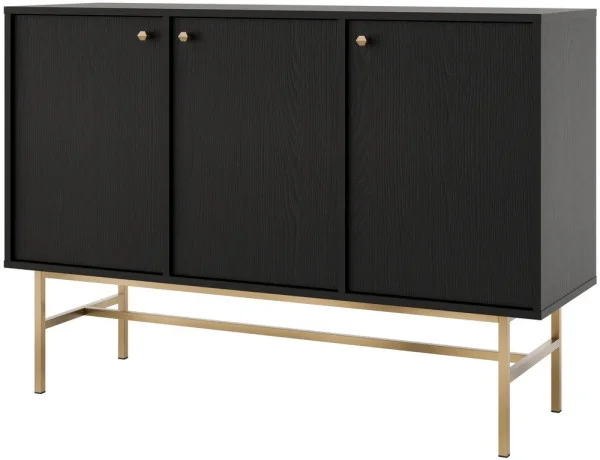 Trzydrzwiowa nowoczesna komoda TOKYO 125 cm, do salonu, czarny grafit, stelaż