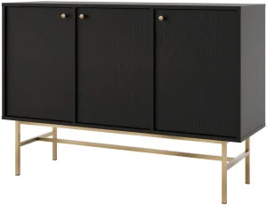 Trzydrzwiowa nowoczesna komoda TOKYO 125 cm, do salonu, czarny grafit, stelaż