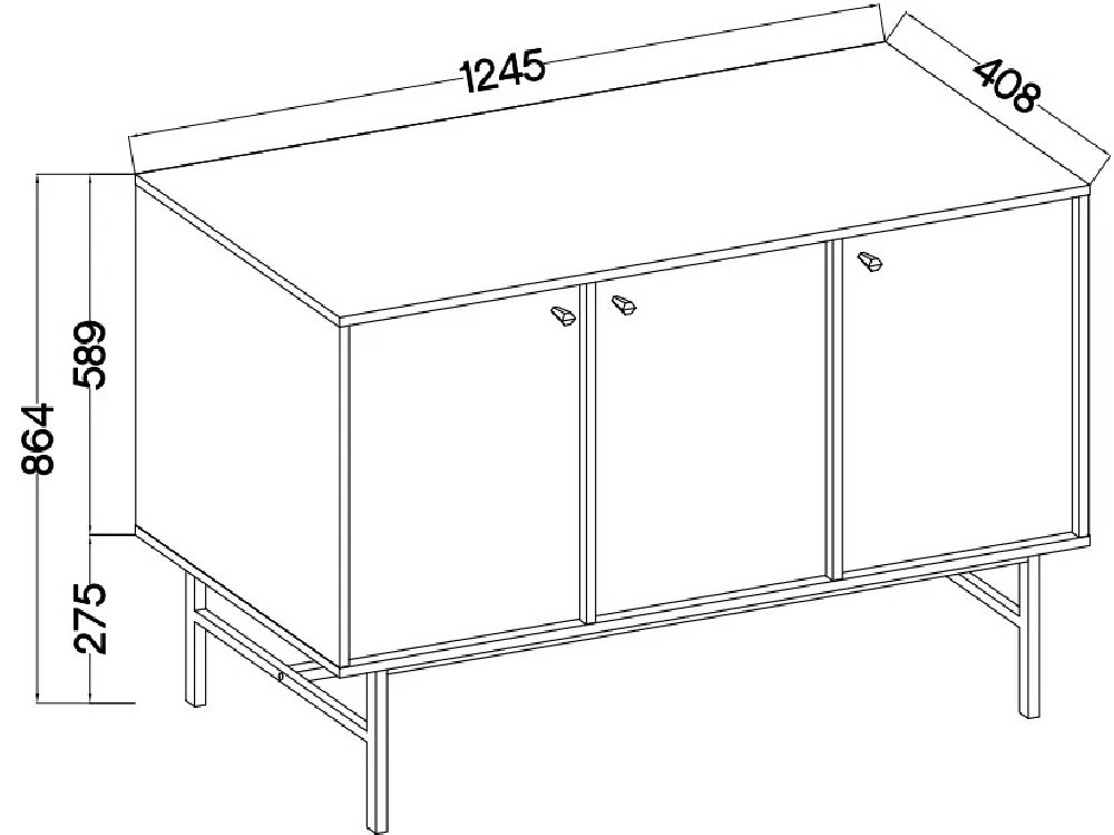 Trzydrzwiowa nowoczesna komoda TOKYO 125 cm, do salonu, eukaliptus, stelaż | Komody z drzwiami Desire Furniture