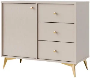 Mała komoda do przedpokoju i salonu TOKYO 84 cm, beż piaskowy, nogi rozgwiazda