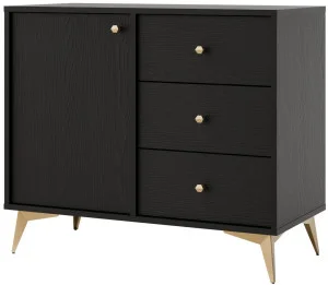 Mała komoda do przedpokoju i salonu TOKYO 84 cm, czarny grafit, nogi rozgwiazda