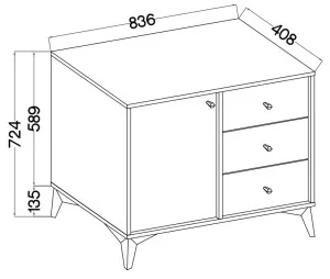 Mała komoda do przedpokoju i salonu TOKYO 84 cm, eukaliptus, nogi rozgwiazda | Komody z szufladami Desire Furniture