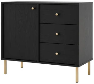 Mała komoda do przedpokoju i salonu TOKYO 84 cm, czarny grafit, nogi proste