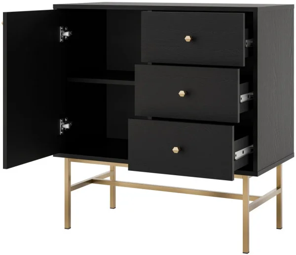 mała komoda do przedpokoju TOKYO 84 cm czarny grafit stelaż