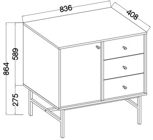 Mała komoda do przedpokoju i salonu TOKYO 84 cm, eukaliptus, stelaż | Komody z szufladami Desire Furniture
