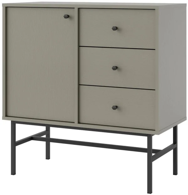 Mała komoda do przedpokoju i salonu TOKYO 84 cm, eukaliptus, stelaż