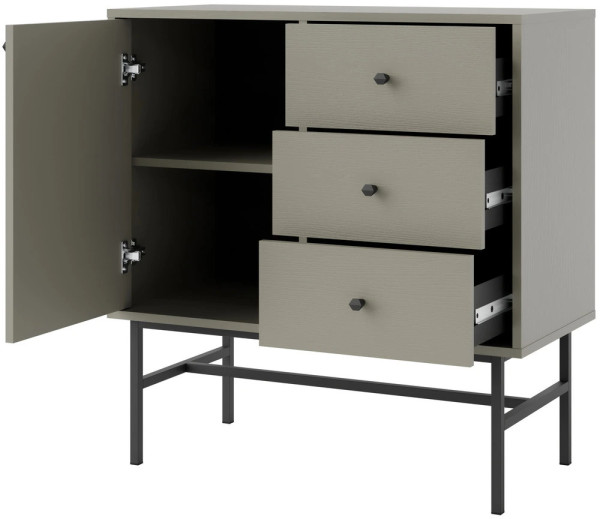 mała komoda do przedpokoju TOKYO 84 cm eukaliptus stelaż