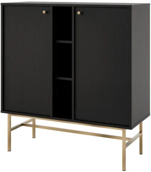 Mała komoda TOKYO 100 cm, do salonu, do przedpokoju, czarny grafit, stelaż
