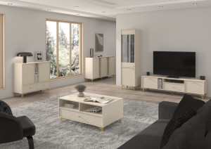 Nowoczesna komoda TOKYO 158 cm, do salonu, do przedpokoju, beż piaskowy, nogi rozgwiazda | Komody na nóżkach Desire Furniture