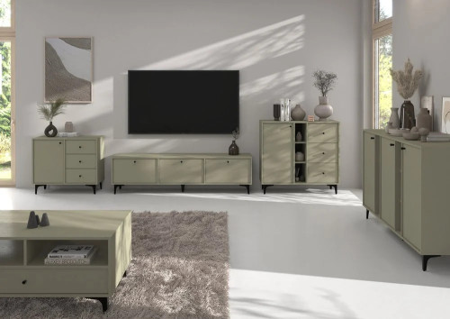 Nowoczesna komoda TOKYO 158 cm, do salonu, do przedpokoju, eukaliptus, nogi rozgwiazda | Komody na nóżkach Desire Furniture