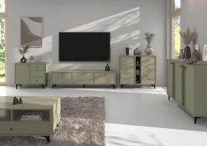 Nowoczesna komoda TOKYO 158 cm, do salonu, do przedpokoju, eukaliptus, nogi rozgwiazda | Komody na nóżkach Desire Furniture