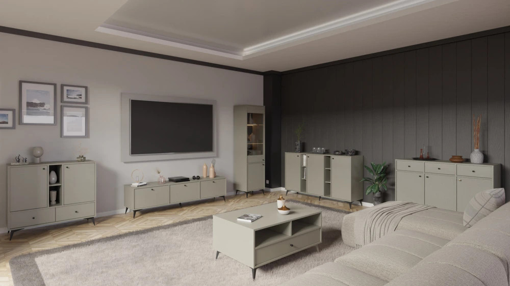 Nowoczesna komoda TOKYO 158 cm, do salonu, do przedpokoju, eukaliptus, nogi rozgwiazda | Komody na nóżkach Desire Furniture