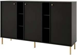 Nowoczesna komoda TOKYO 158 cm, do salonu, do przedpokoju, czarny grafit, nogi proste