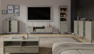 Nowoczesna komoda TOKYO 158 cm, do salonu, do przedpokoju, eukaliptus, nogi proste | Komody na nóżkach Desire Furniture
