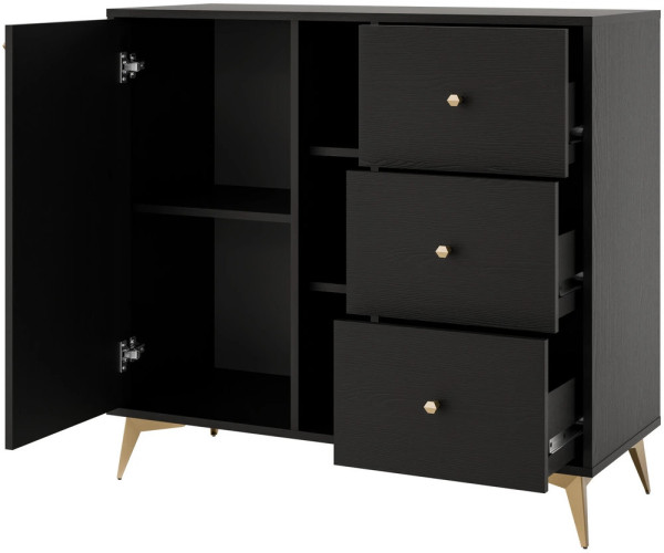 Mała komoda z szufladami w stylu nowoczesnym TOKYO 100 cm, czarny grafit, nogi rozgwiazda