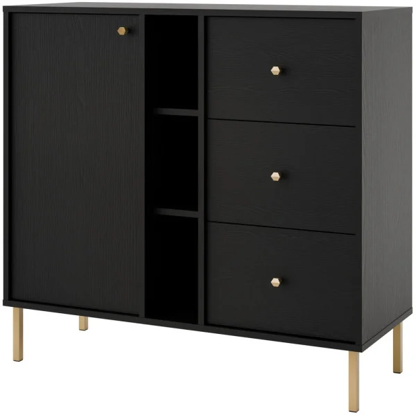 Mała komoda z szufladami w stylu nowoczesnym TOKYO 100 cm, czarny grafit, nogi proste