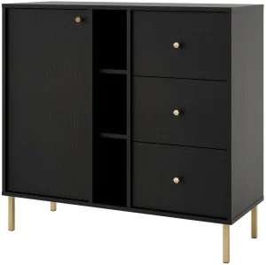 Mała komoda z szufladami w stylu nowoczesnym TOKYO 100 cm, czarny grafit, nogi proste