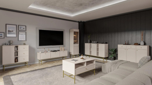 Mała komoda z szufladami w stylu nowoczesnym TOKYO 100 cm, beż piaskowy, stelaż | Komody z szufladami Desire Furniture