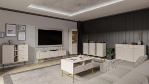 Mała komoda z szufladami w stylu nowoczesnym TOKYO 100 cm, beż piaskowy, stelaż | Komody z szufladami Desire Furniture