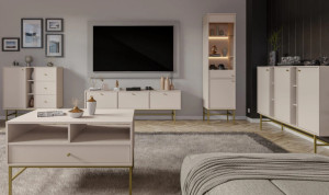 Mała komoda z szufladami w stylu nowoczesnym TOKYO 100 cm, beż piaskowy, stelaż | Komody z szufladami Desire Furniture