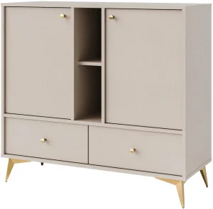 Dwudrzwiowa komoda z szufladami TOKYO 100 cm, do salonu, beż piaskowy, nogi rozgwiazda