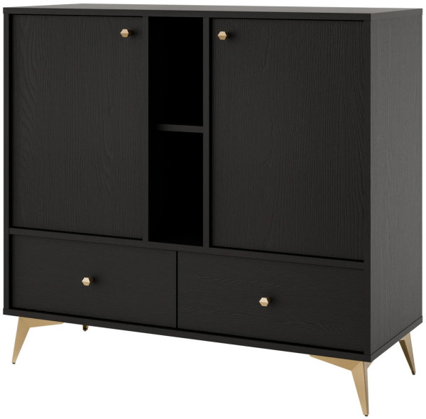 Dwudrzwiowa komoda z szufladami TOKYO 100 cm, do salonu, czarny grafit, nogi rozgwiazda